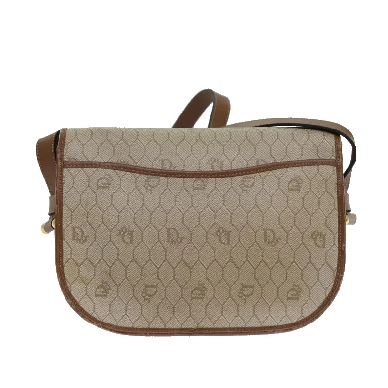 Vegan leather handbagsCHRISTIAN DIOR Honeycomb Canvas Shoulder Bag PVC Leather Beige Auth 77935