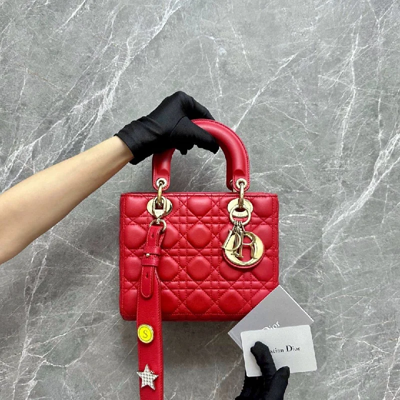 Luxury bags with chain strapsLady Small Lambskin Charm ABC Red GHW