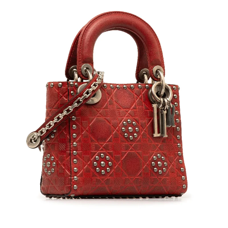 Vegan leather handbagsDior Mini Embossed Calfskin Cannage Studded Supple Lady Dior (RUPLaM)