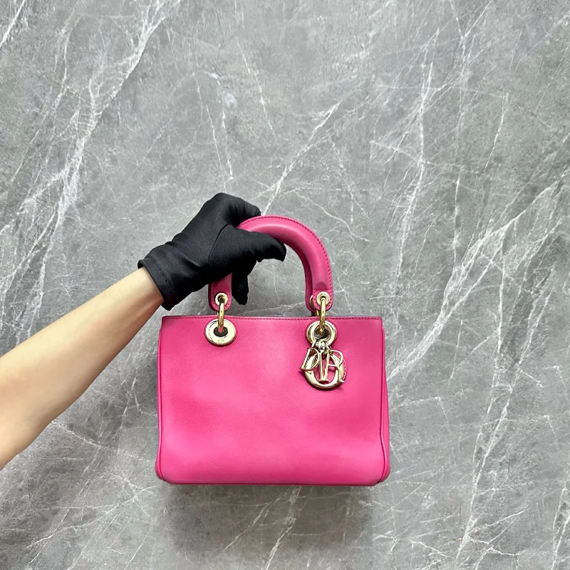 Designer bags with gold hardware*No strap* Diorissimo Mini Tote Smooth Calfskin Hot Pink