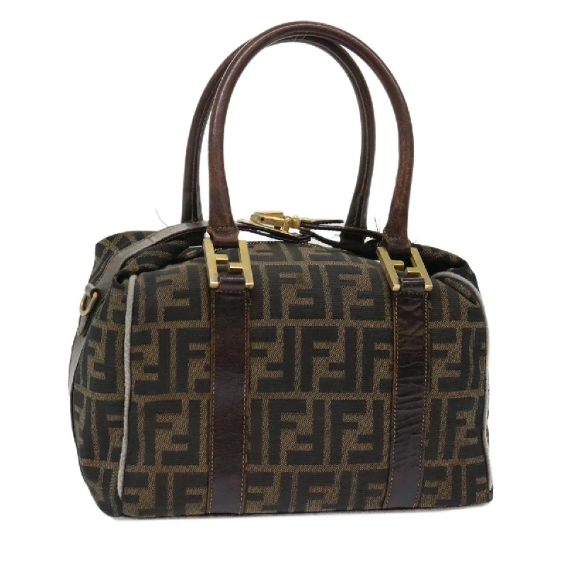 Designer bags with top handlesFENDI Zucca Canvas Hand Bag Black Brown Auth bs7220