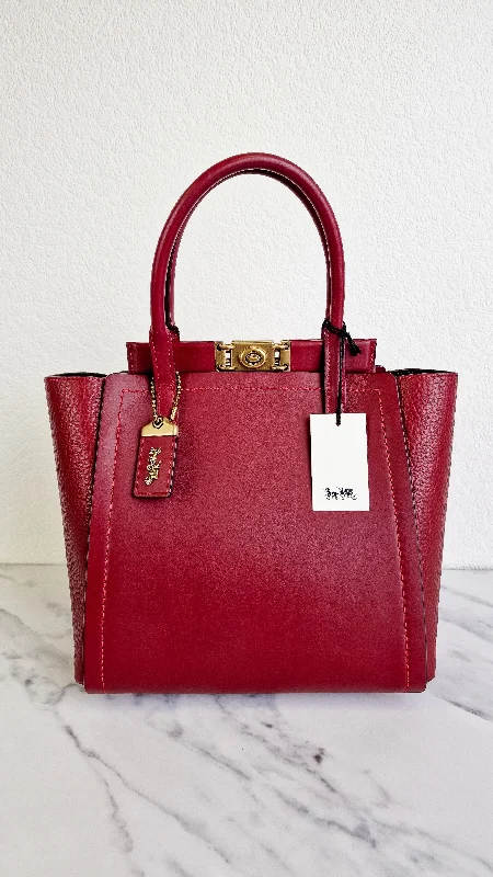 Luxury bags with exotic skinsCoach 1941 Troupe Tote in Deep Red Glovetanned Smooth Leather & Buffalo-Embossed Leather - Handbag Crossbody Bag - Coach 79468